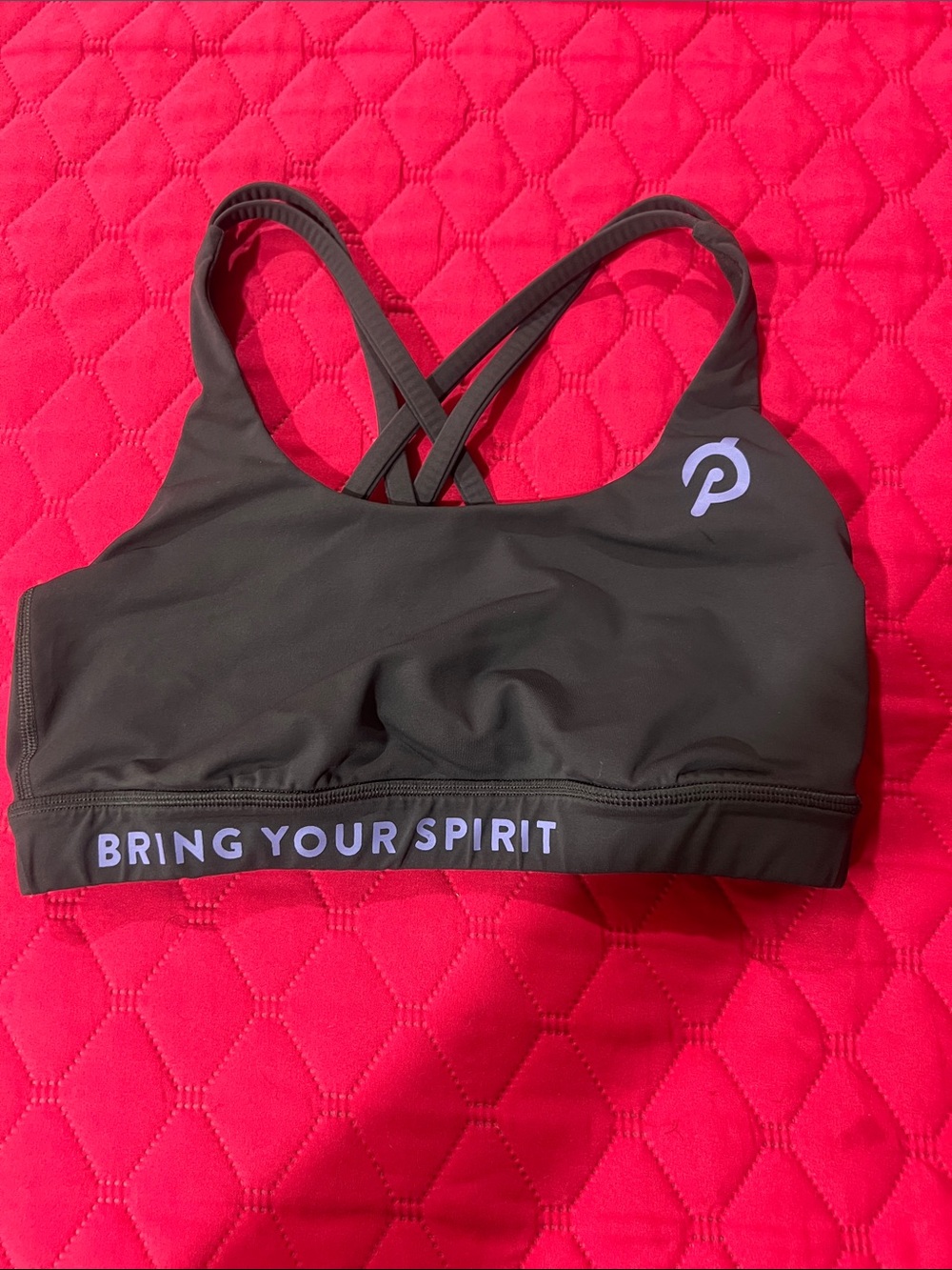 lululemon athletica Black Sports Bra Colab with Pelotan Lilac Logo